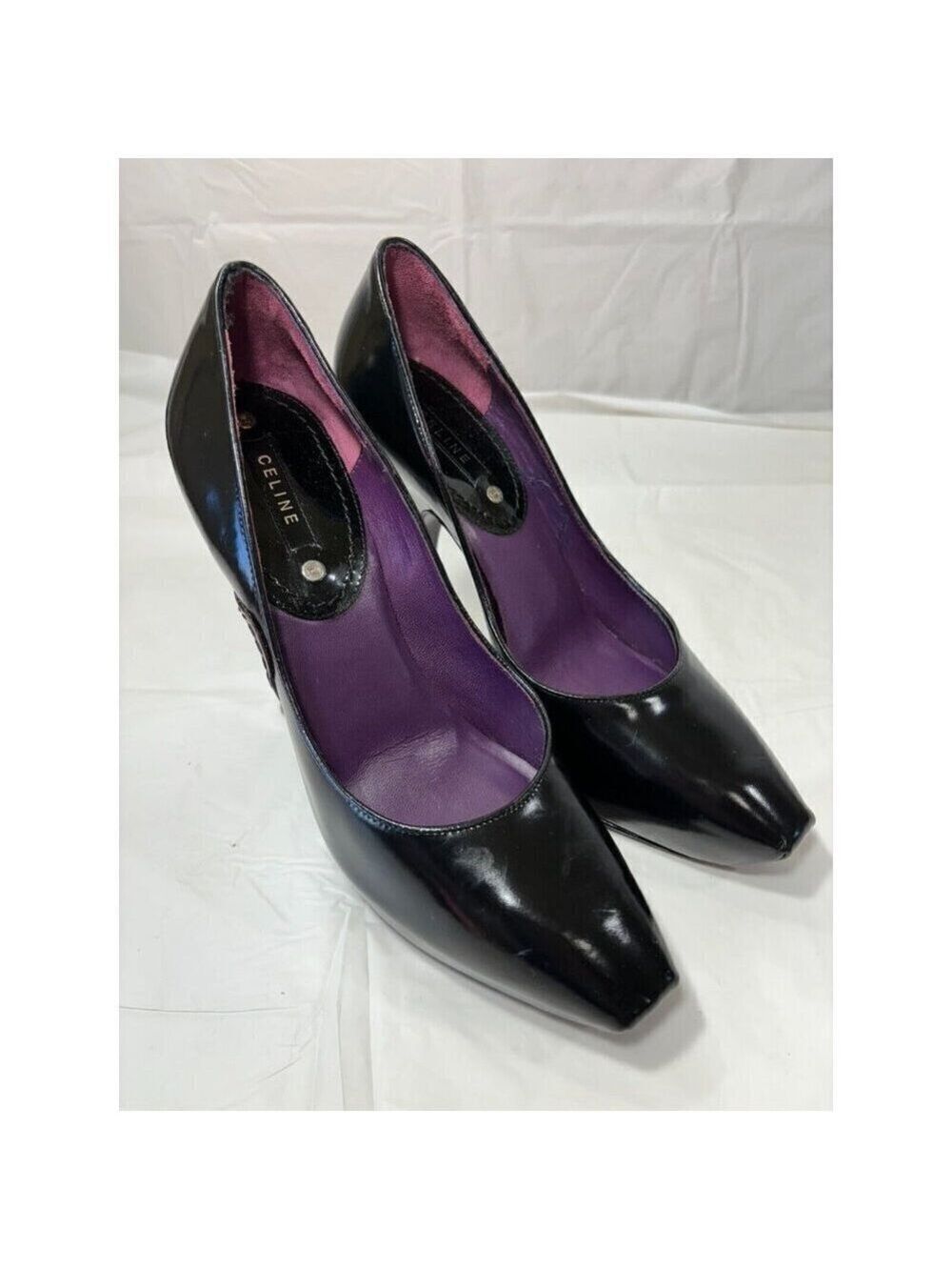 Celine platform Black Leather Square Toe Heels Pumps Size 6.5